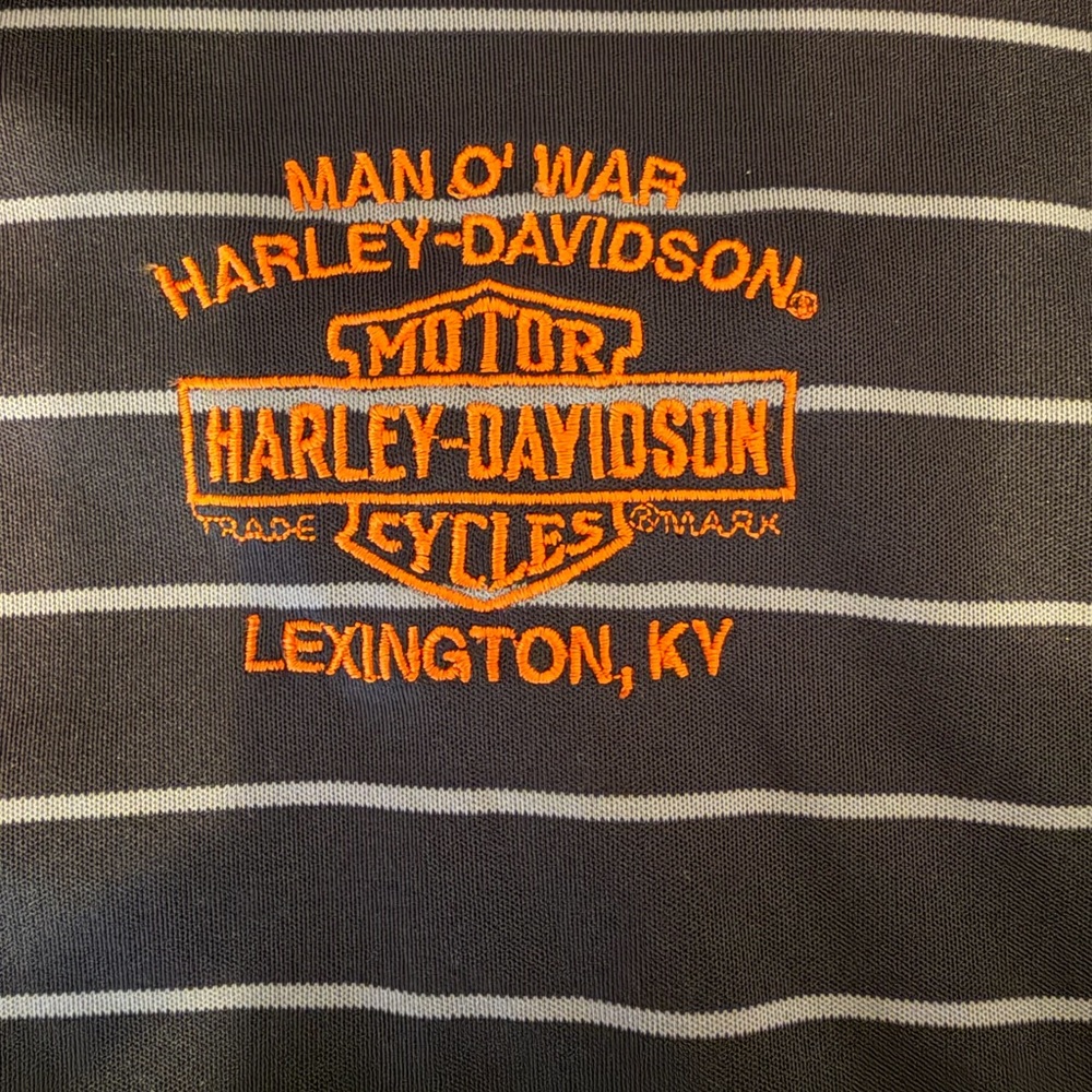 Harley Davidson Men’s Polo Shirt Extra Large Black Grey Striped Pullover Logo XL - Picture 7 of 7